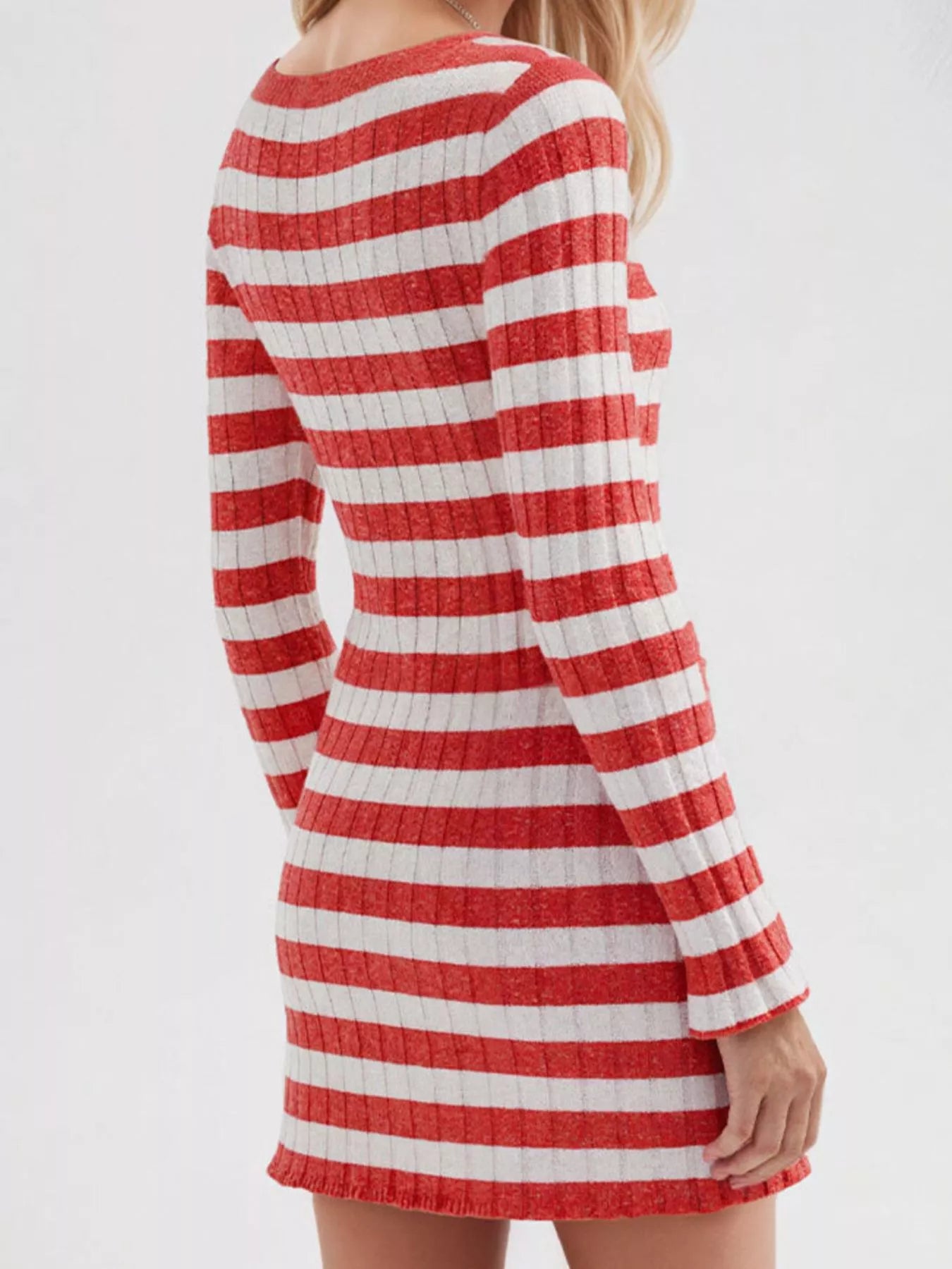 Striped Ribbed Knit Long Sleeve Sweater Dress Secondary image