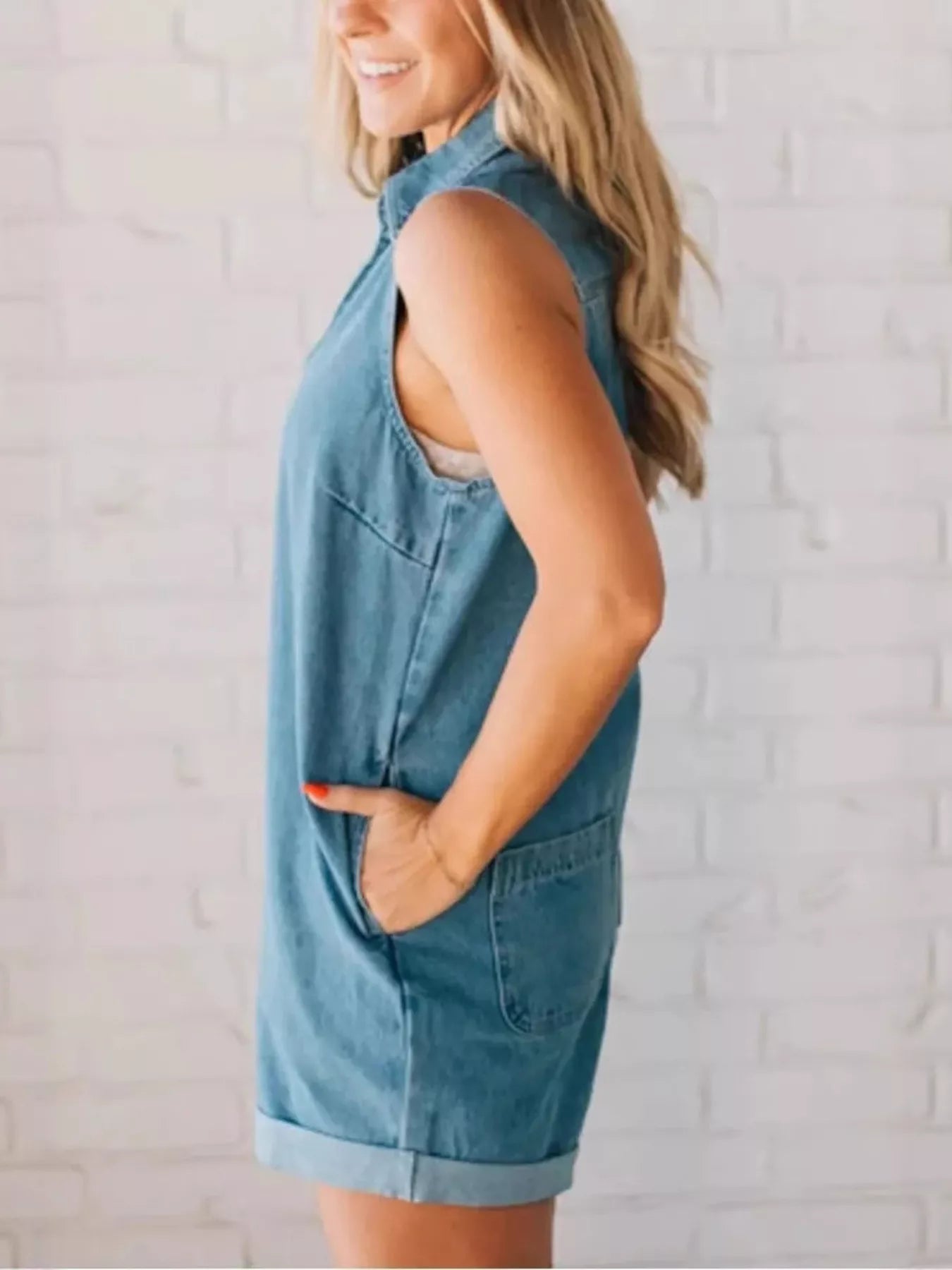 Sleeveless Zip-Up Denim Romper Secondary image