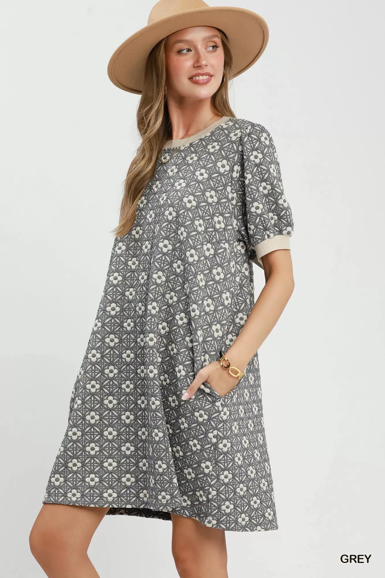 Umgee Floral Textured Puff Sleeve Mini Dress Secondary image