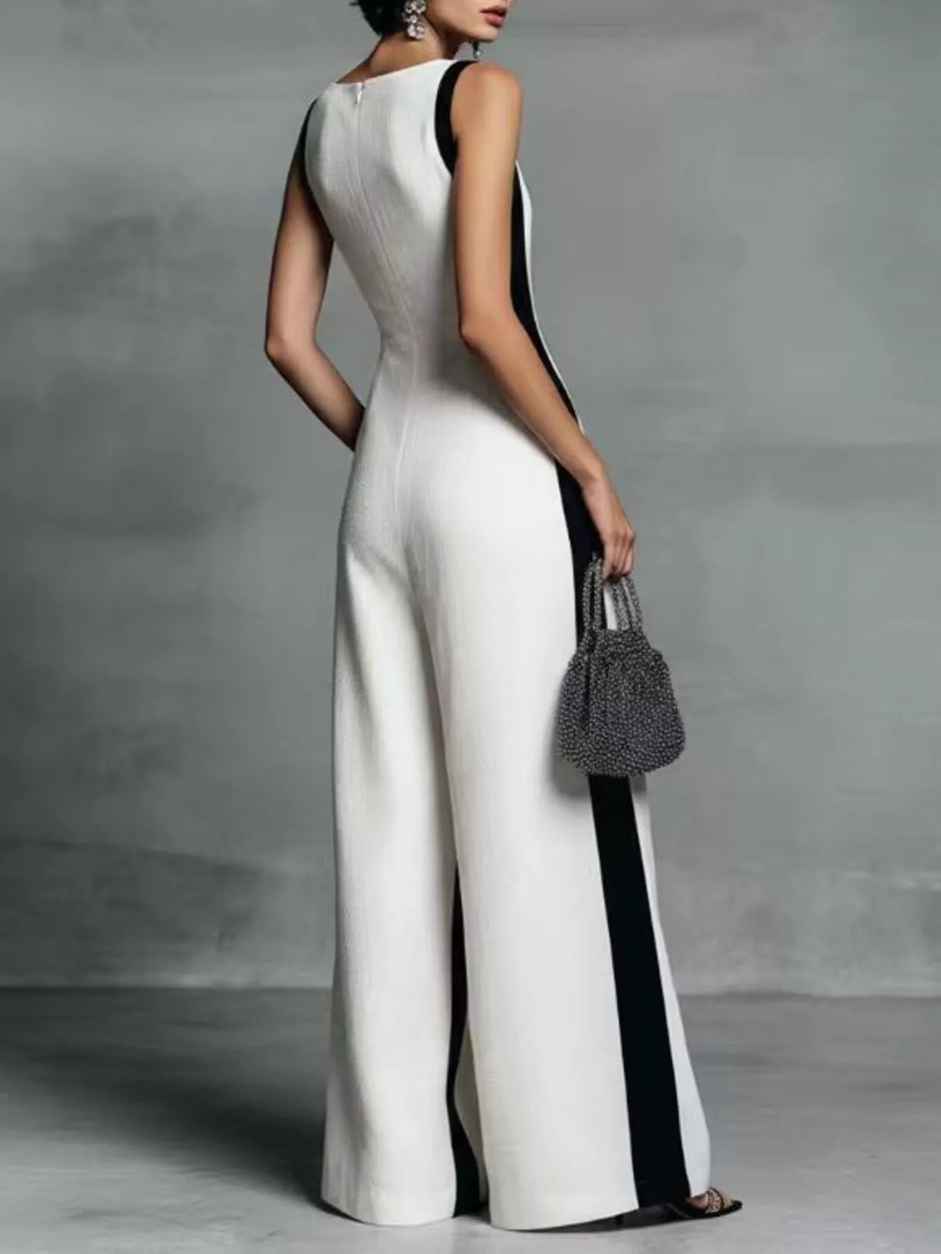 Deep V-Neck Wide-Leg Jumpsuit with Contrast Trim Secondary image
