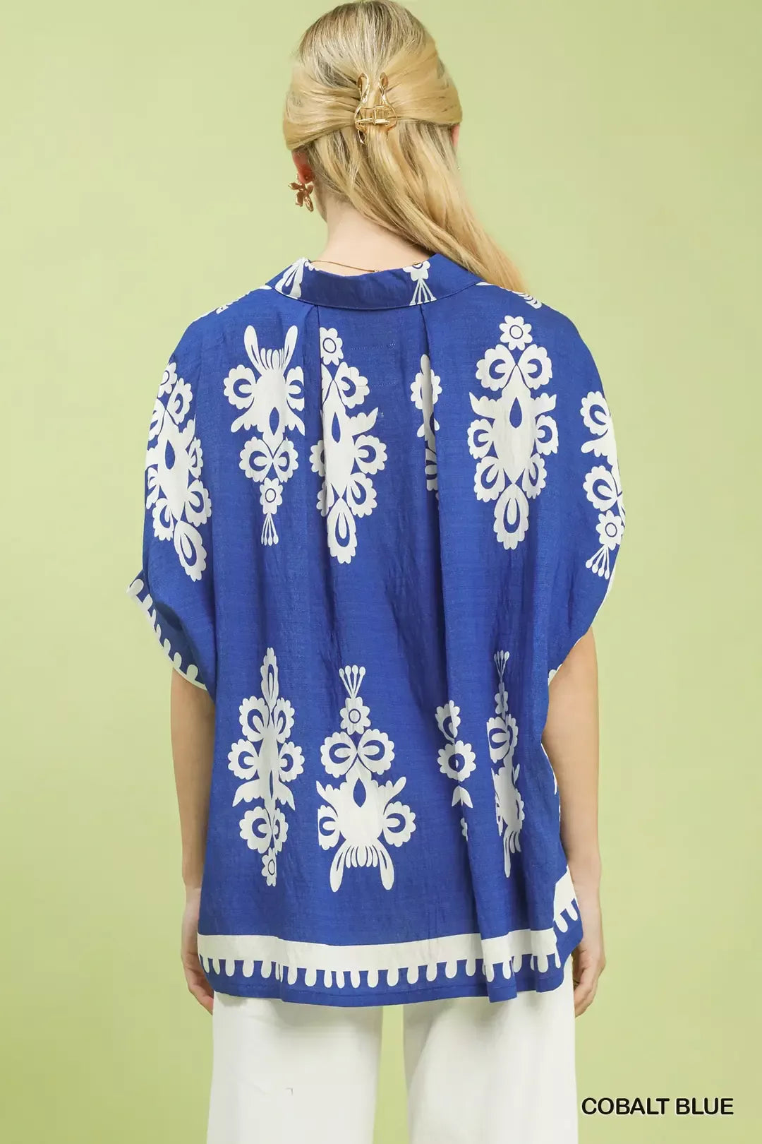 Umgee Abstract Print Button Down Short Sleeve Shirt Secondary image