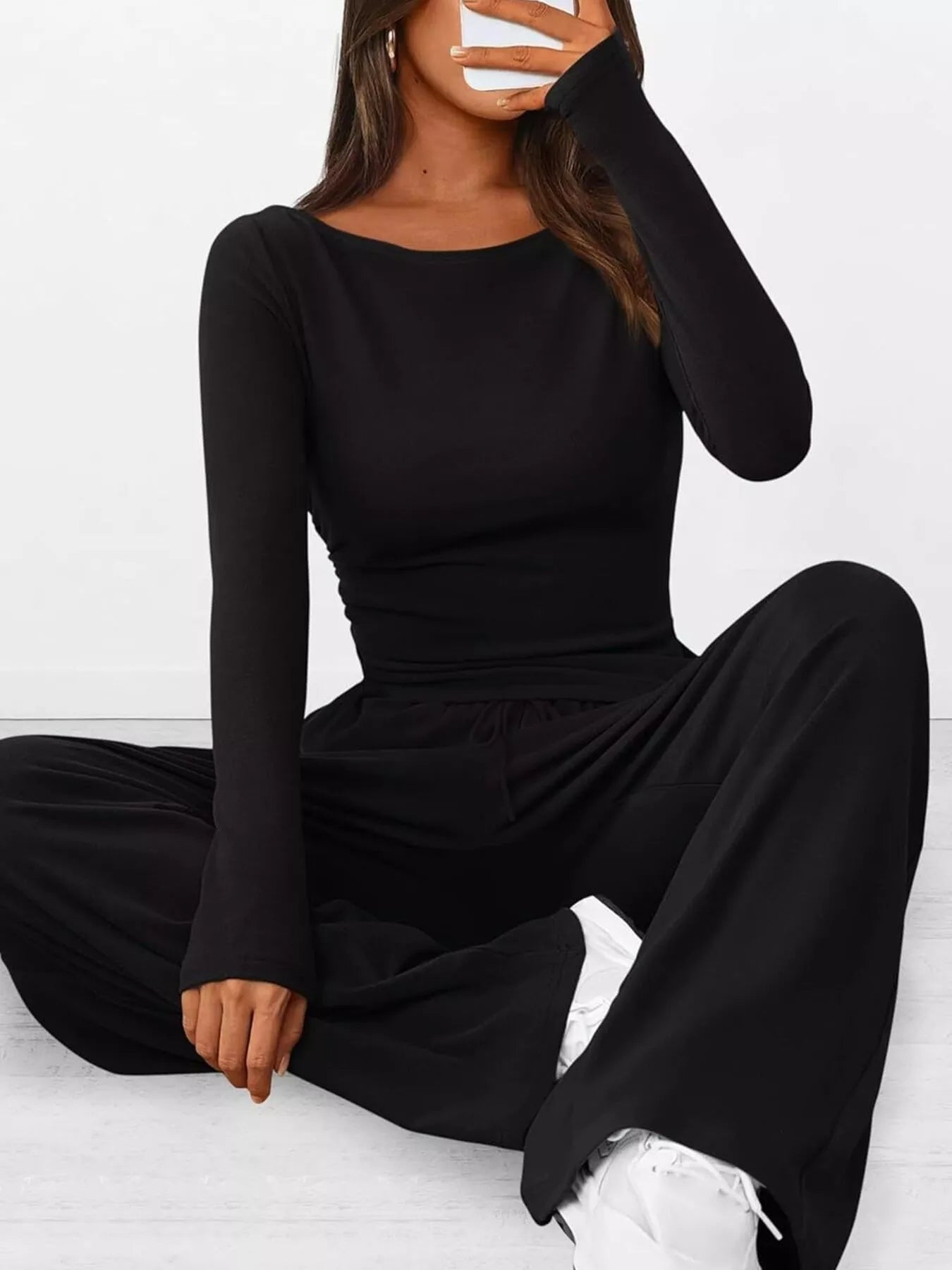 Long Sleeve Top and Wide Leg Pants Set Secondary image