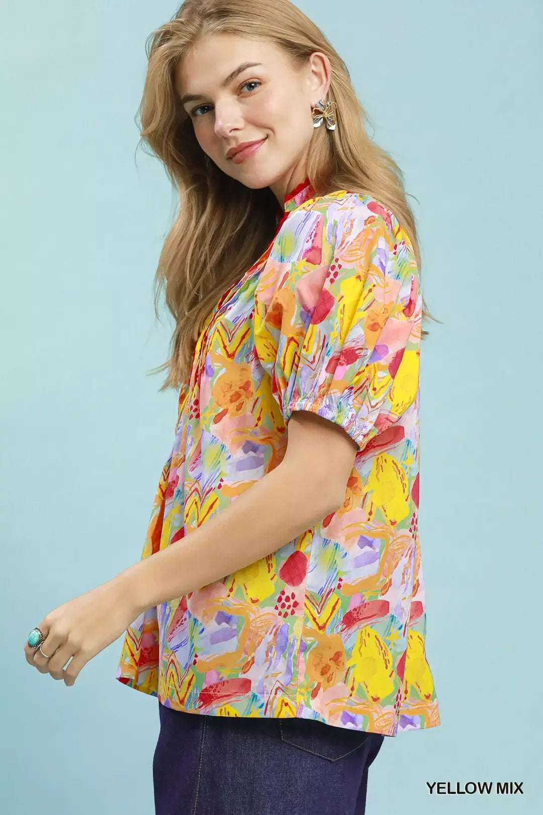 Umgee Abstract Print Puff Sleeve Top Secondary image