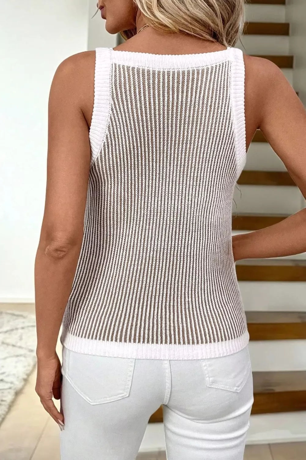 Contrast Trim Ribbed Knit Sweater Tank Secondary image