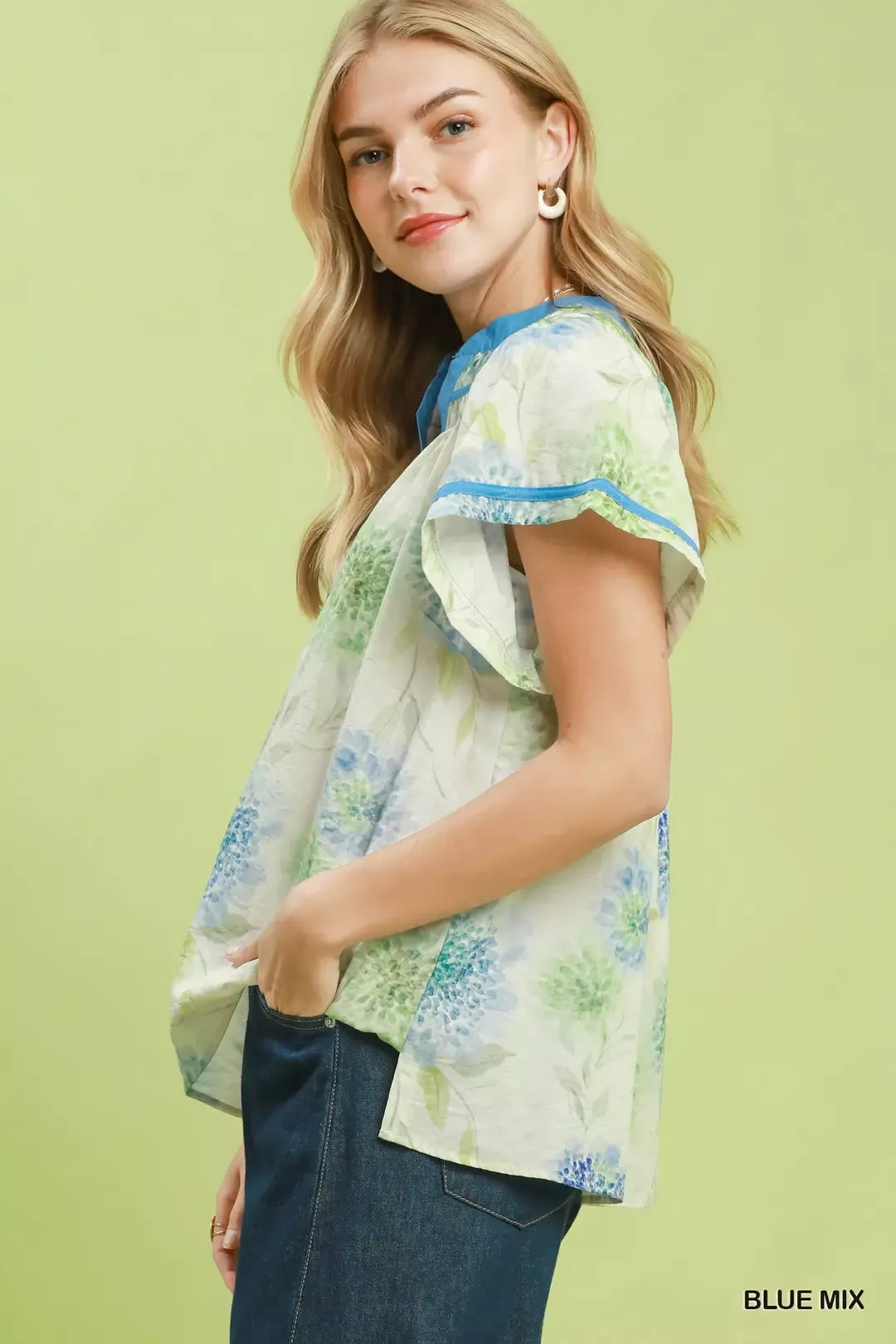 Umgee Floral Flutter Sleeve Blouse Secondary image