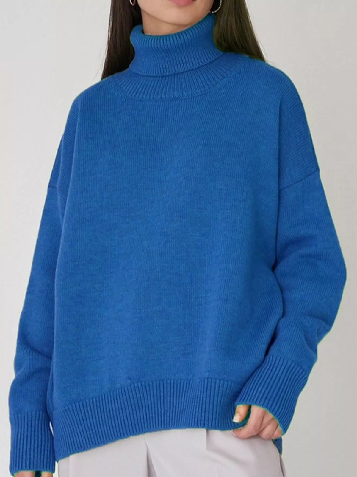 Women's Oversized Ribbed Turtleneck Sweater – Dropped Shoulder Relaxed Fit - photo 19