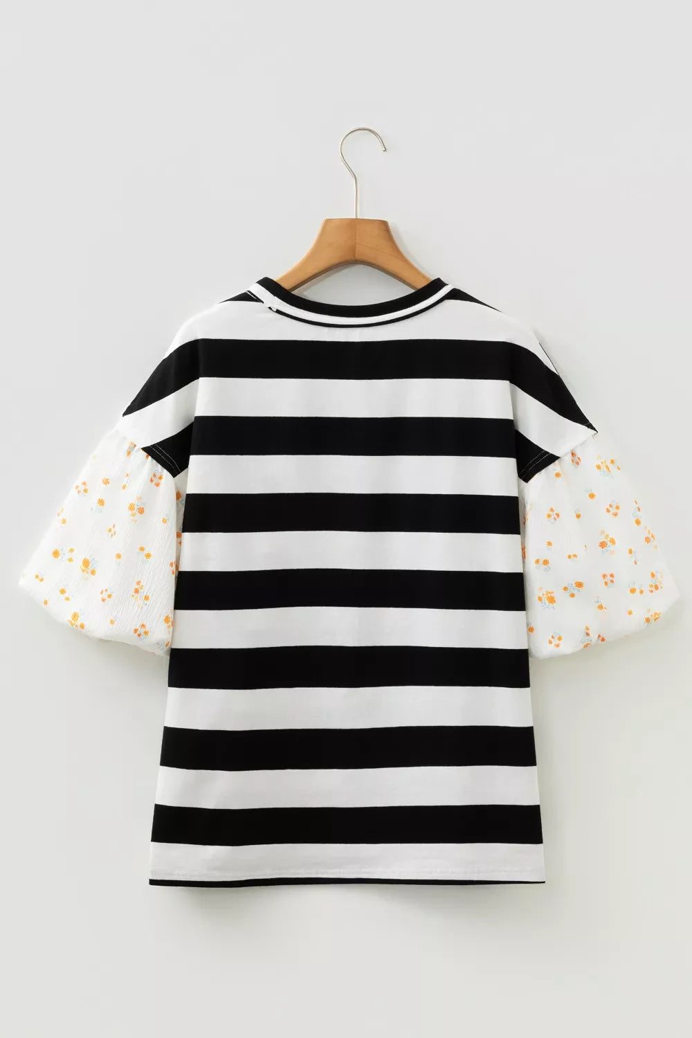 Stripe Floral Print Puff Sleeve Patchwork Blouse Secondary image
