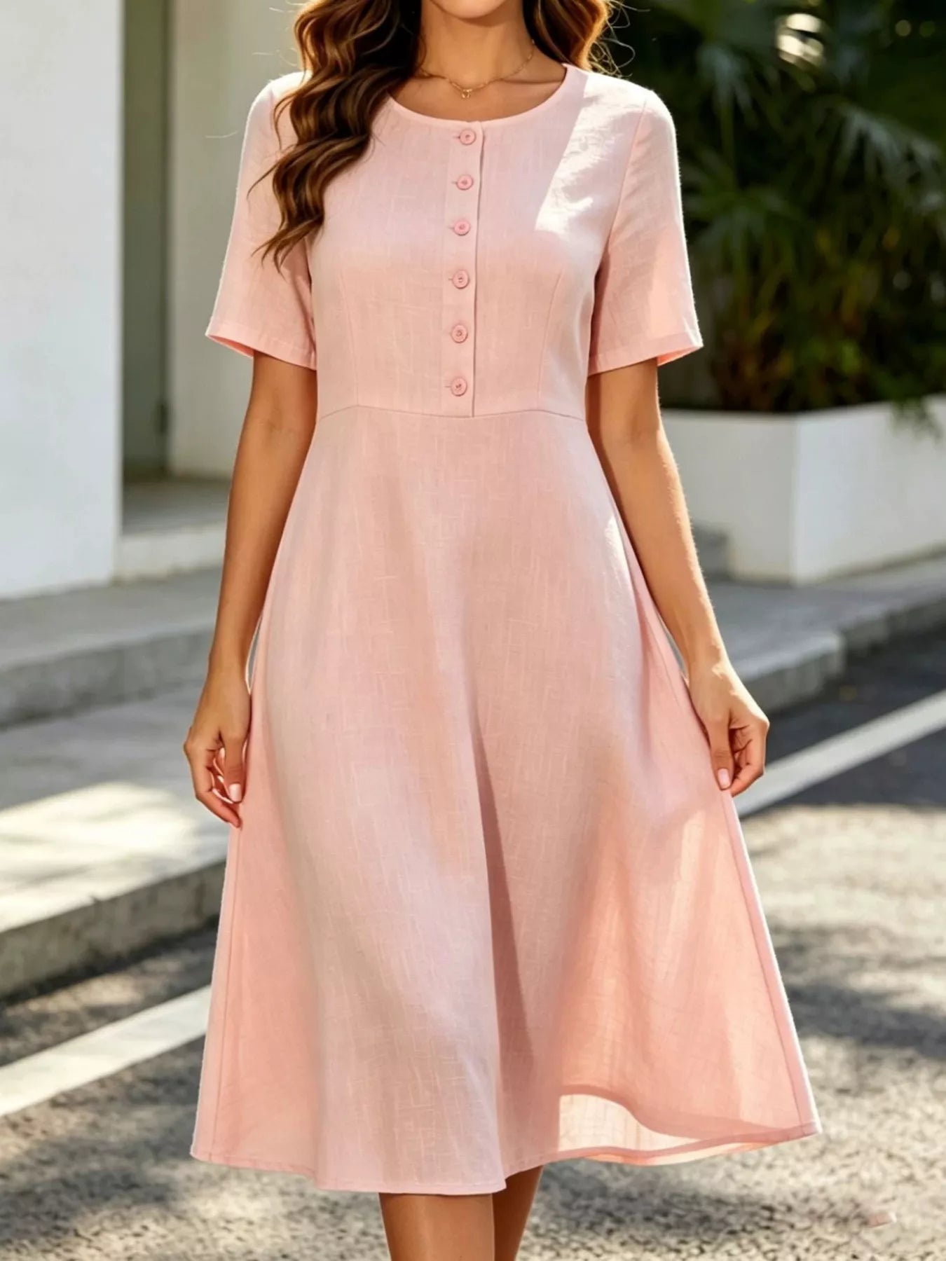 Button Detail A-Line Midi Dress Secondary image