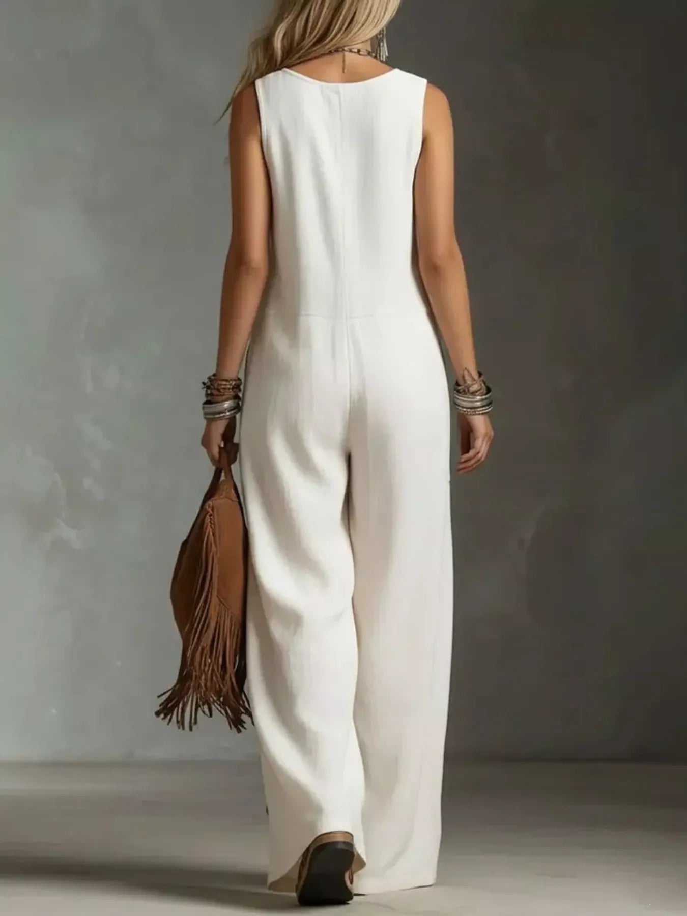 Full Size Sleeveless Button Front Wide Leg Jumpsuit Plus Size Secondary image