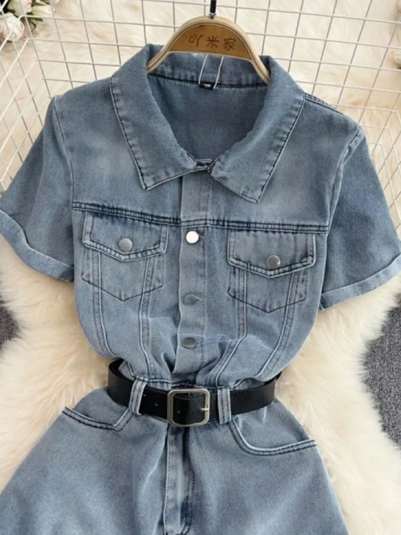 Button Front Short Sleeve Denim Romper Secondary image