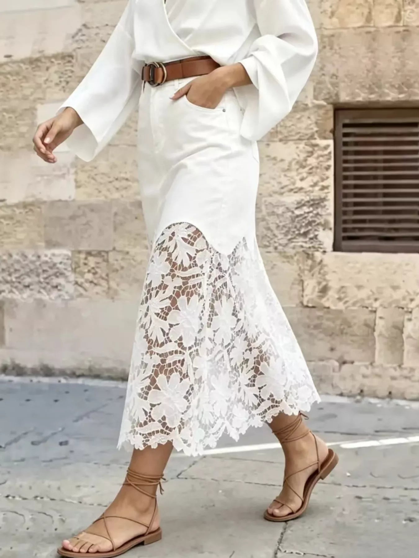 Lace Trimmed Slit Skirt Secondary image