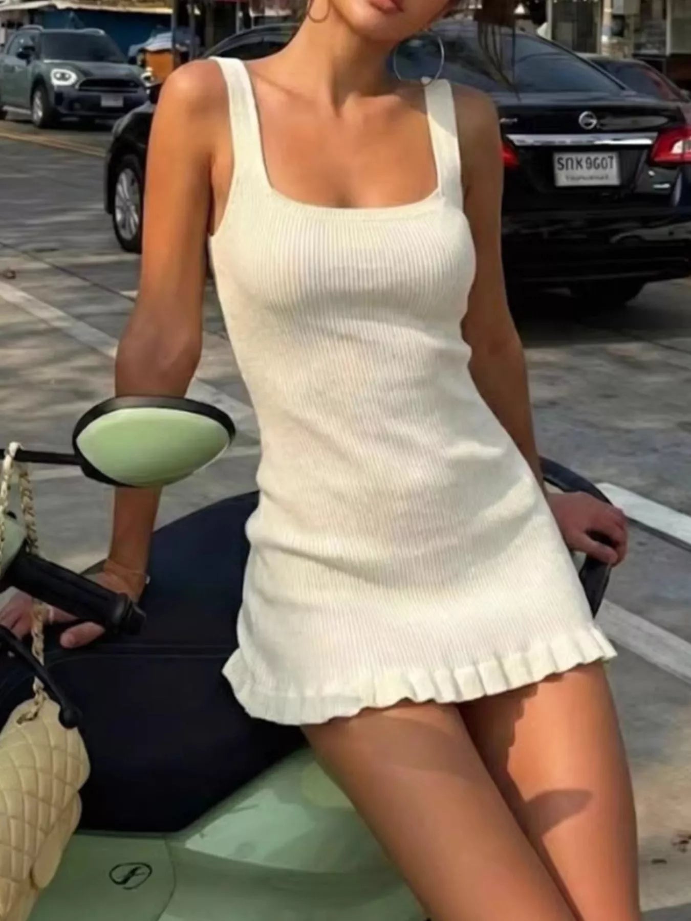 Ribbed Knit Square Neck Sweater Dress Secondary image