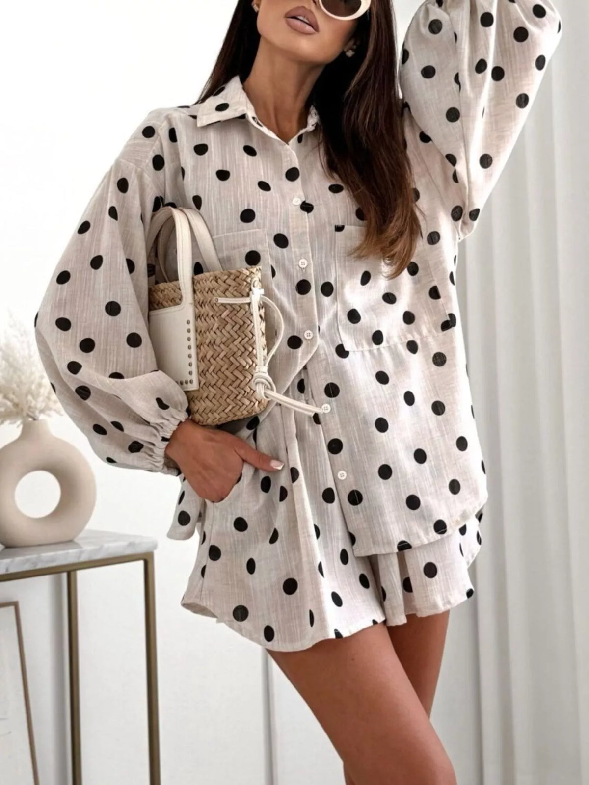 Long Sleeve Shirt and High-Waisted Shorts Set - photo 16