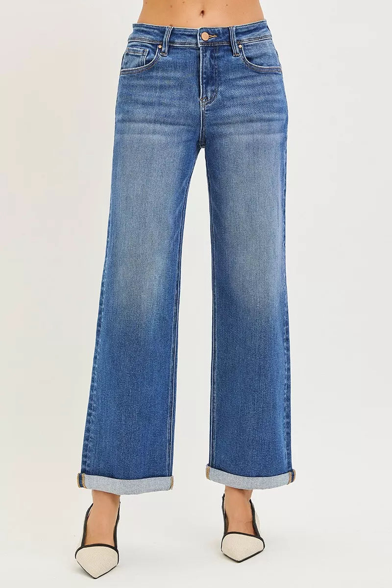 RISEN Full Size High Rise Relaxed Fit Ankle Straight Cuff Jeans Plus Size Secondary image