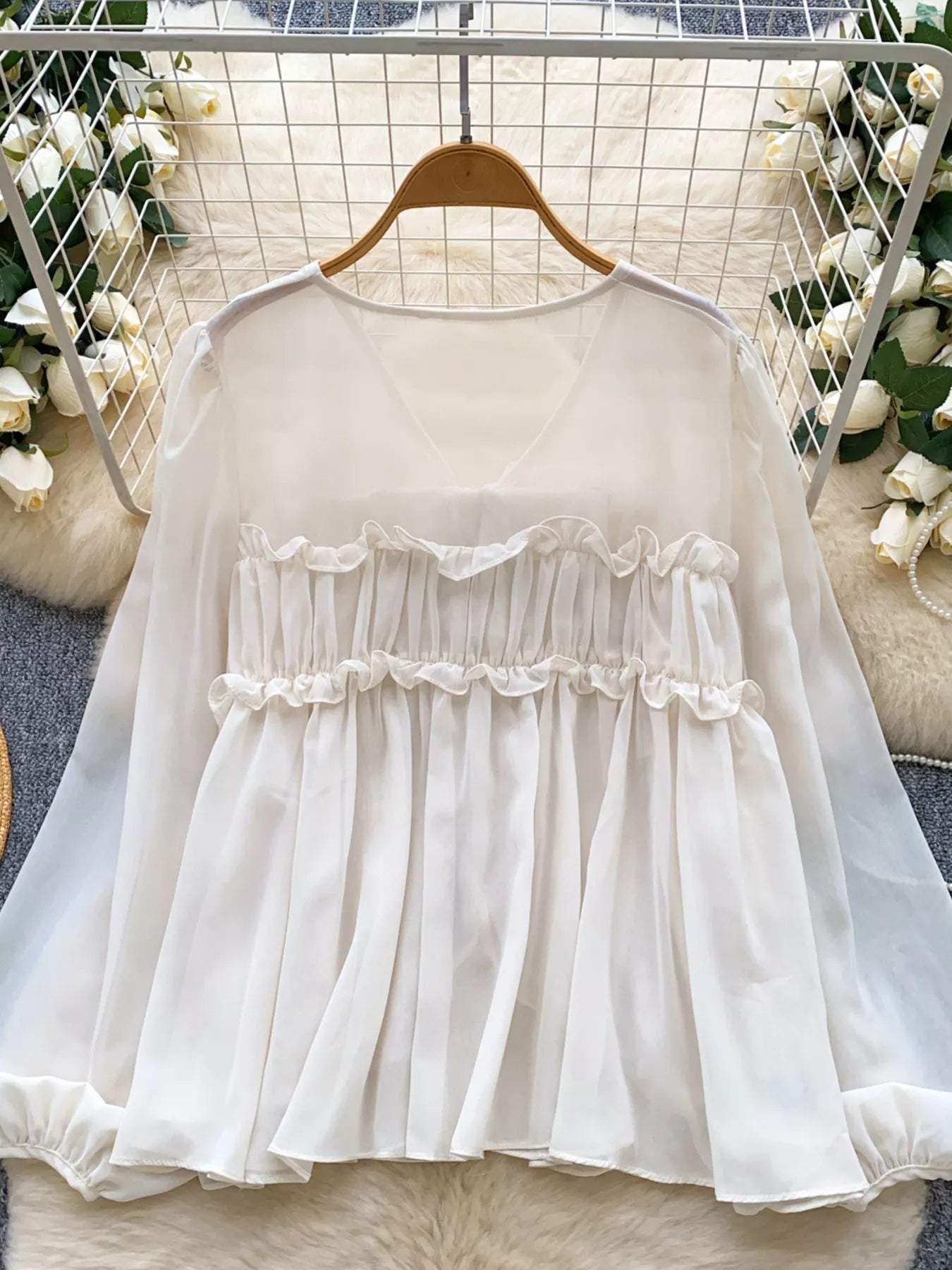 Ruffle Tie-Front Chiffon Blouse Secondary image