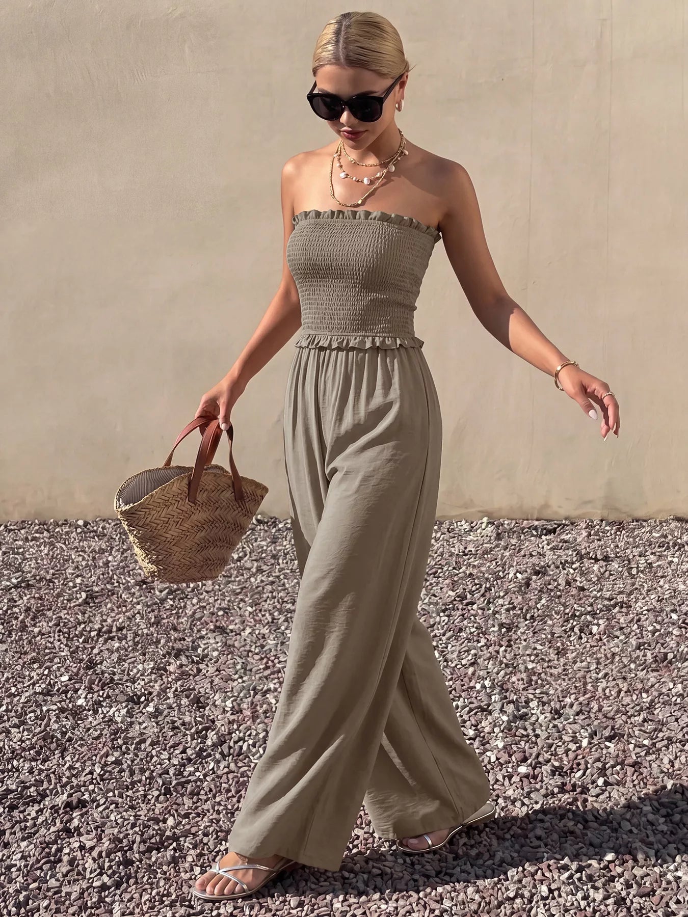 Smocked Strapless Wide Leg Jumpsuit Secondary image