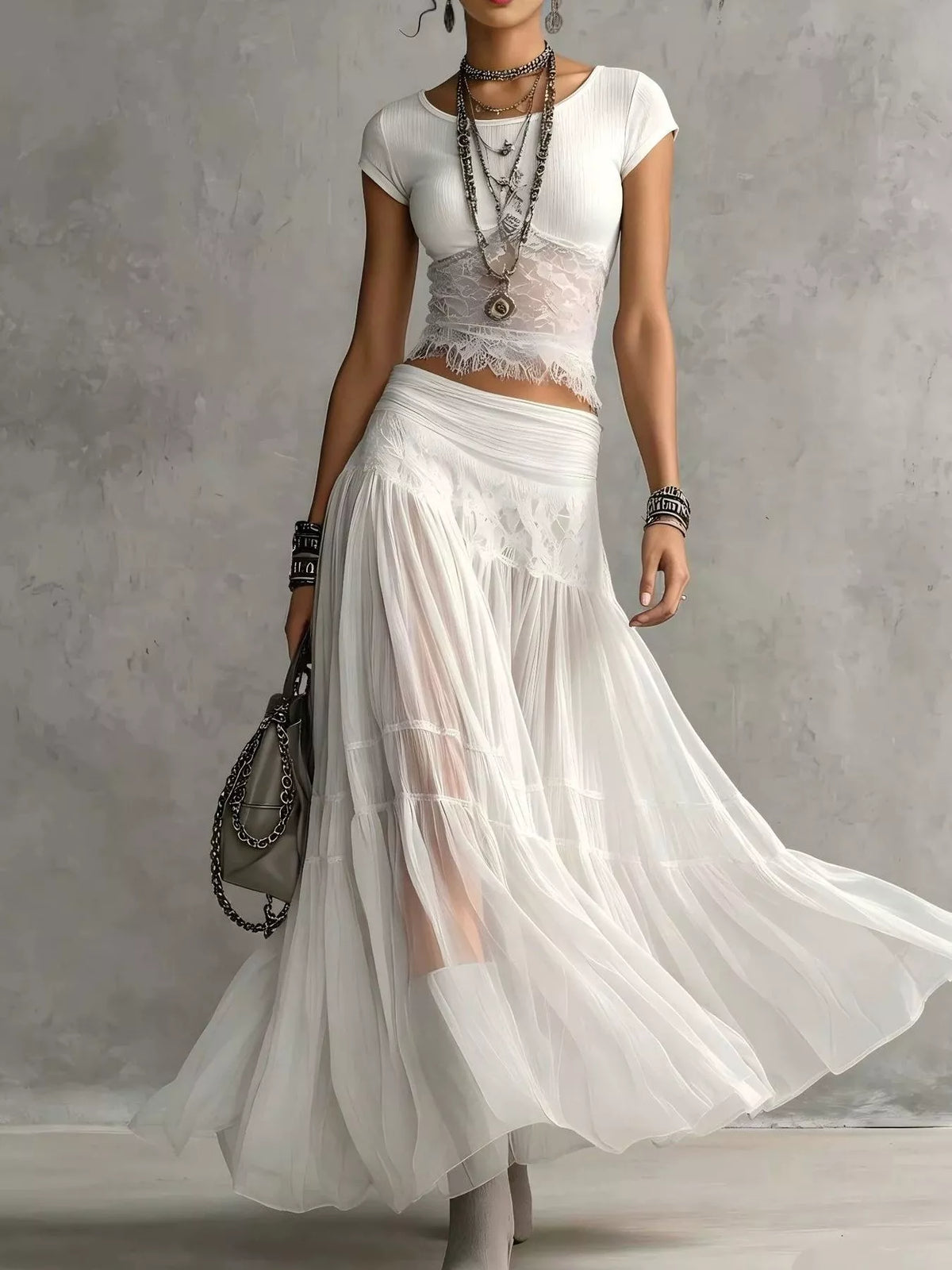 Lace Slim Fit Top and Maxi Skirt Set - photo 5