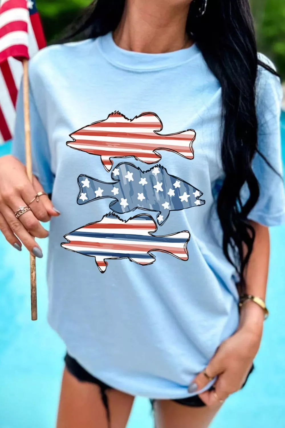 Patriotic Fish Graphic Short Sleeve T-Shirt Secondary image