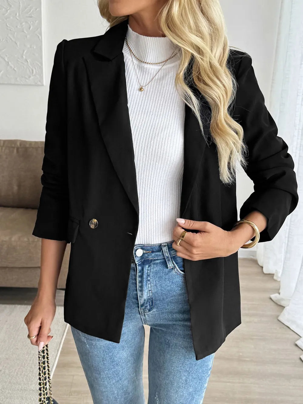 Perfee Lapel Collar Long Sleeve Blazer Secondary image