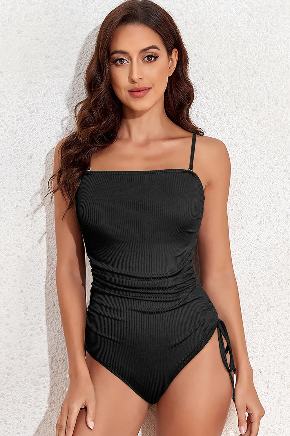 Drawstring Spaghetti Strap One-Piece Swimwear Secondary image