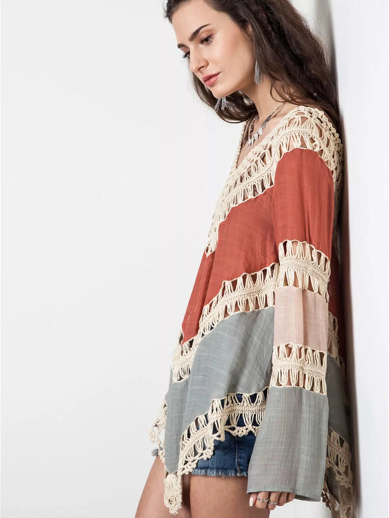 Crochet Trimmed Long Sleeve Cover Up Secondary image