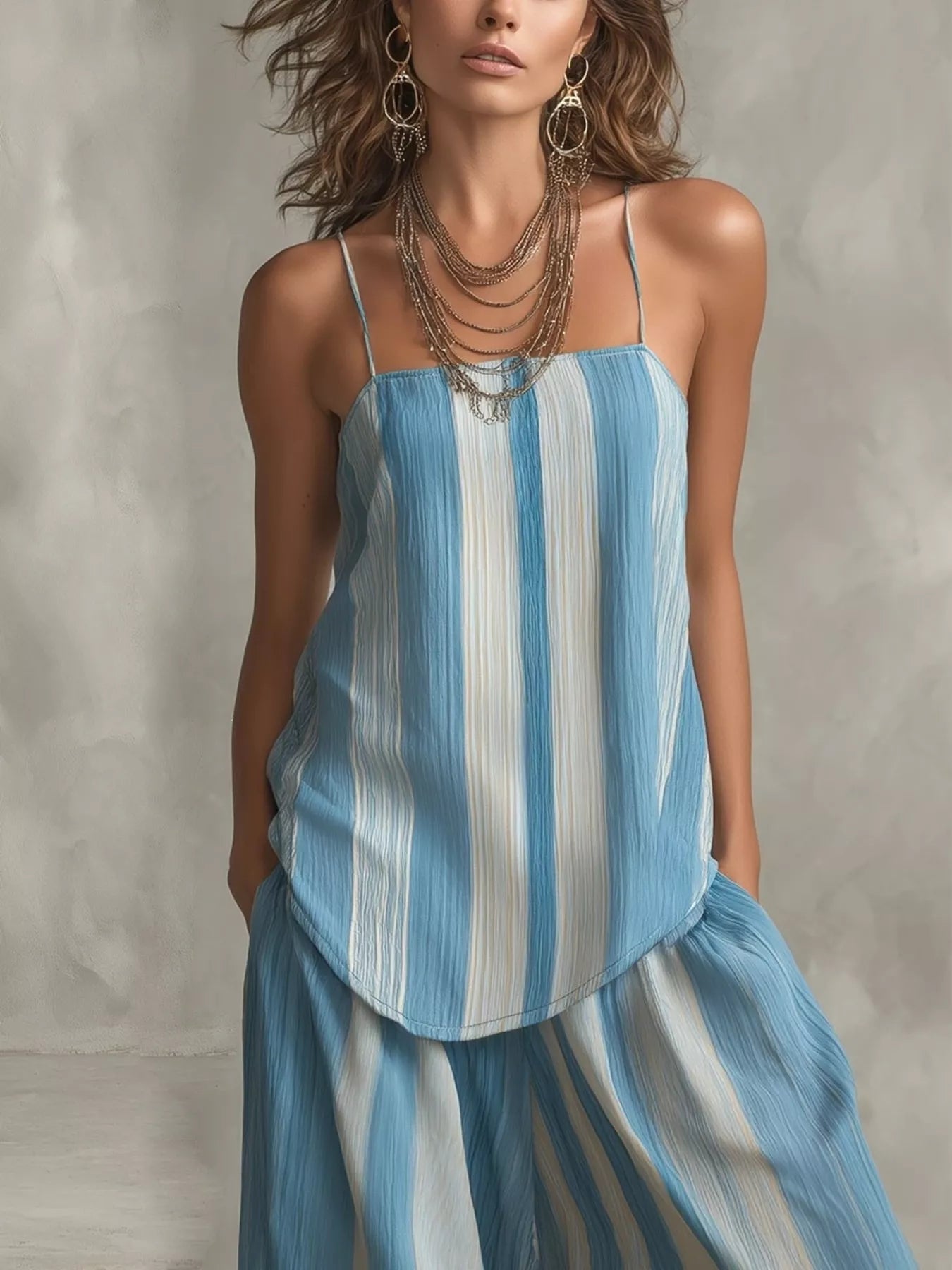 Striped Cami and Wide Leg Pants Set Secondary image