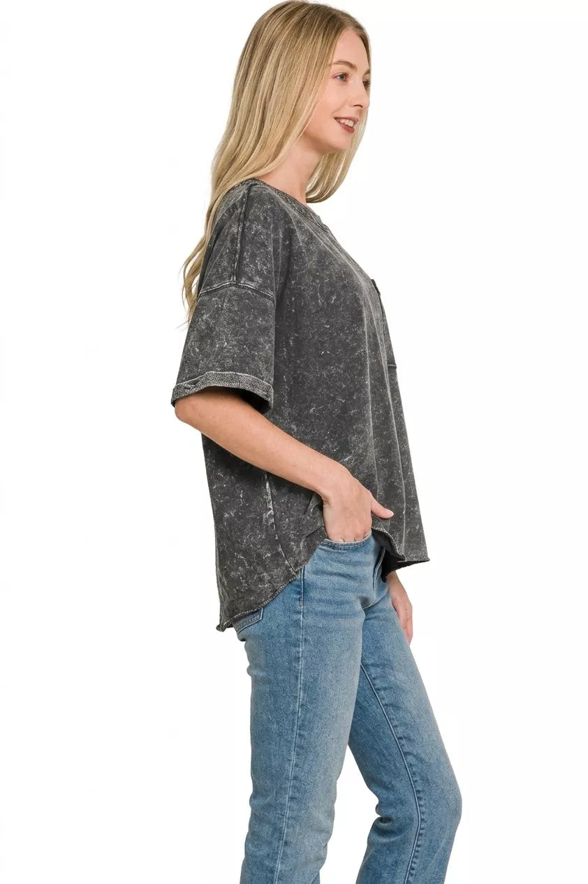 Zenana French Terry Acid Washed Exposed Seam T-shirts Secondary image