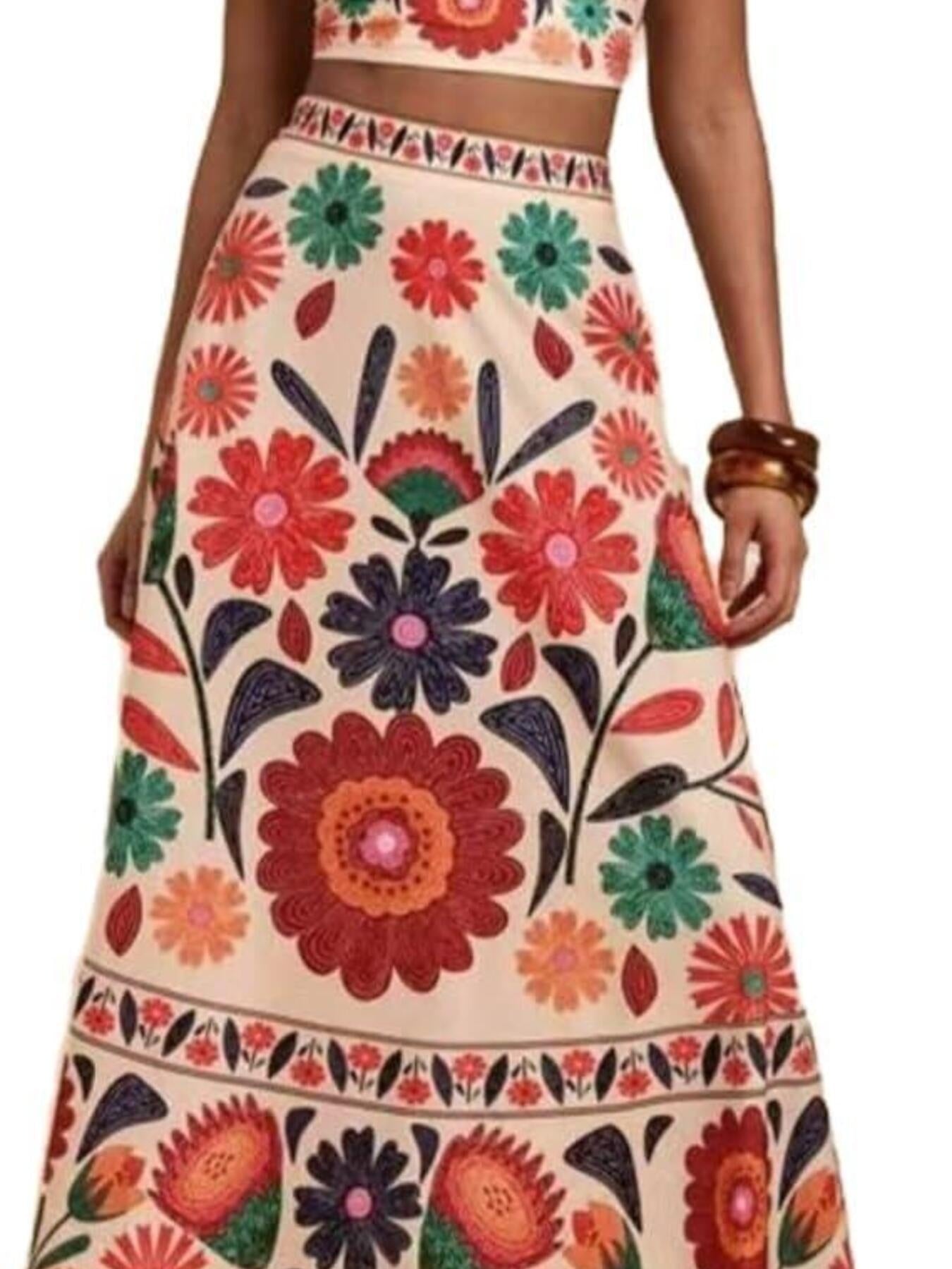 Floral Print Crop Top and Skirt Set Secondary image
