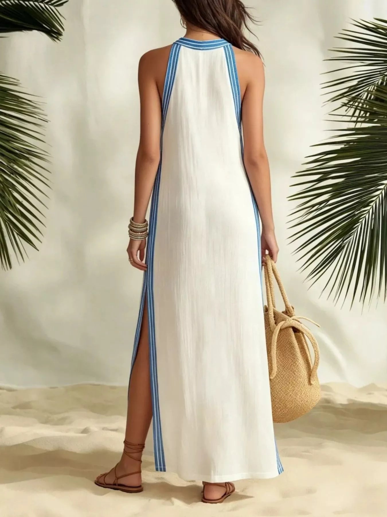 Full Size Slit Striped Sleeveless Maxi Dress Plus Size Secondary image