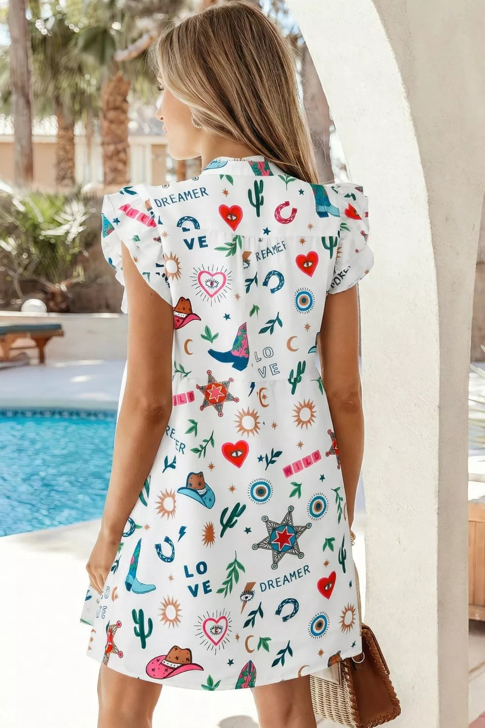 Western Print Flutter Sleeve Button Down Mini Dress Secondary image