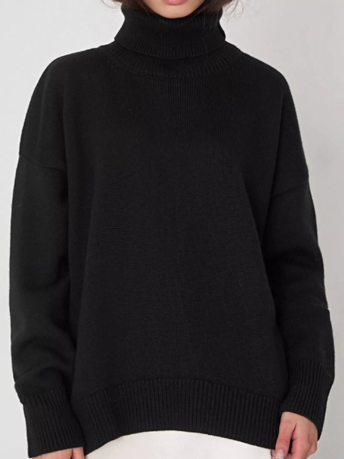 Women's Oversized Ribbed Turtleneck Sweater – Dropped Shoulder Relaxed Fit - photo 10