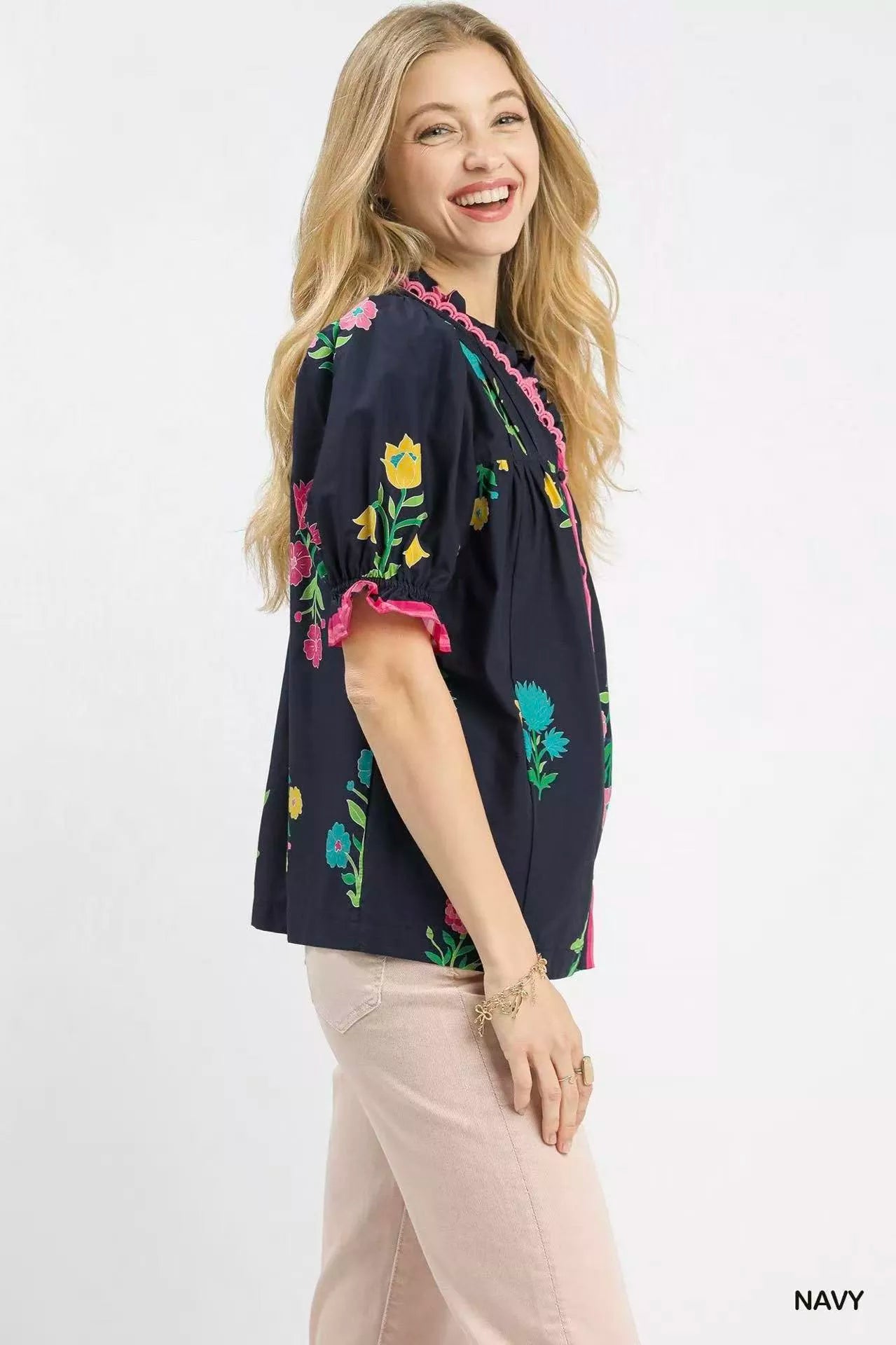 Umgee Petal Parade Print Button-Down Blouse Secondary image