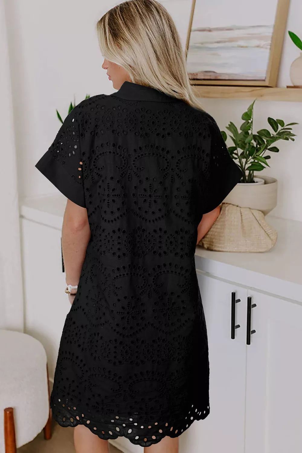 Eyelet Trim Short Sleeve Dress Secondary image