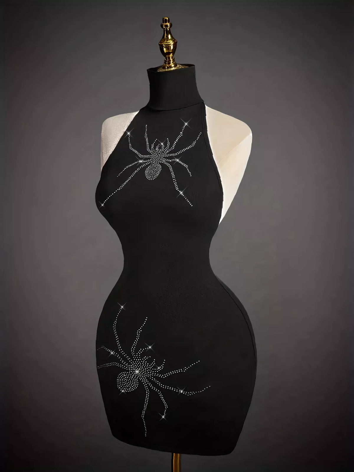 Rhinestone Spider Halter Neck Bodycon Dress - photo 2