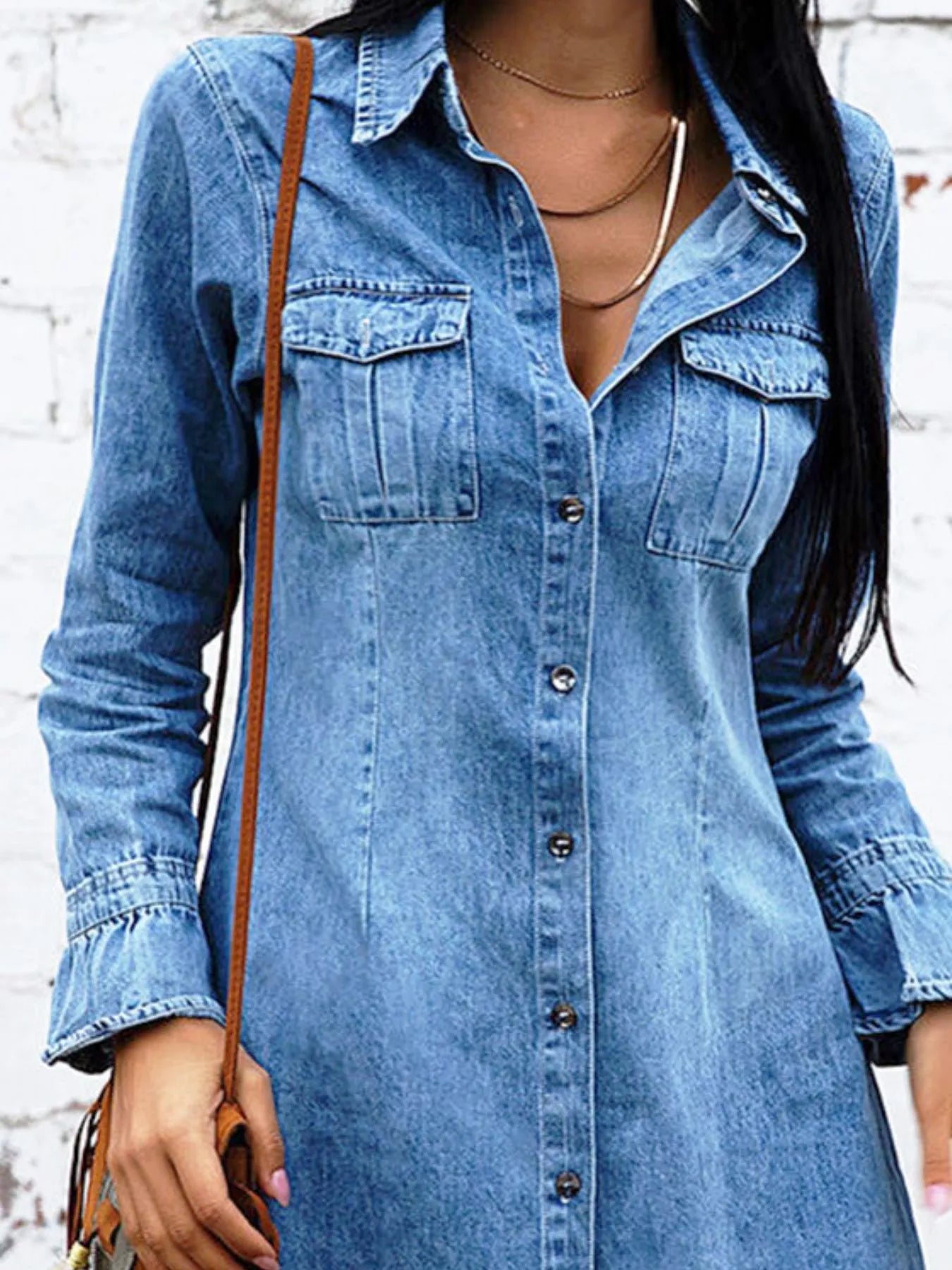 Button Front Long Sleeve Denim Dress Secondary image
