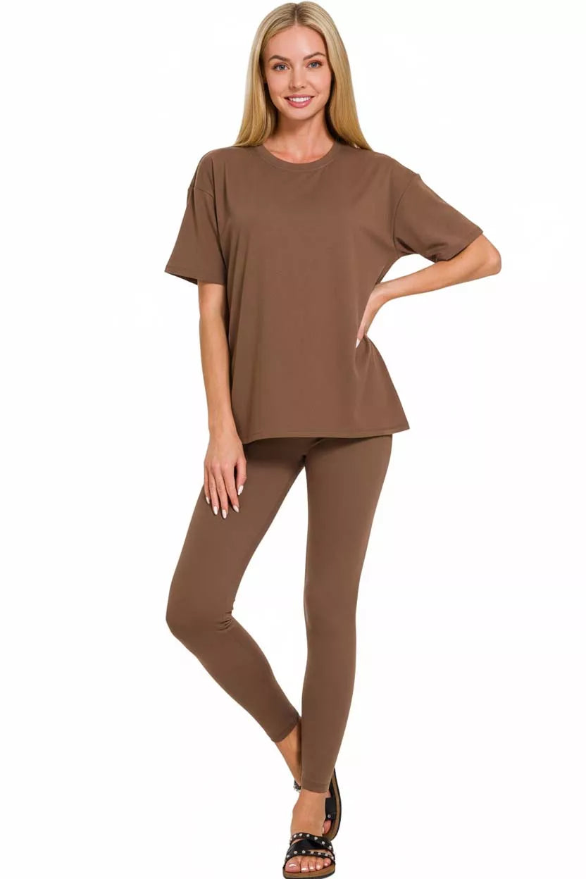 Zenana Full Size Brushed Dty Microfiber Short Sleeve Top and Pants Loungewear Set Plus Size Secondary image