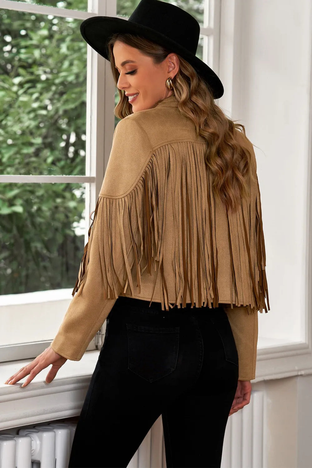 Fringe Trim Lapel Collar Cropped Blazer Secondary image