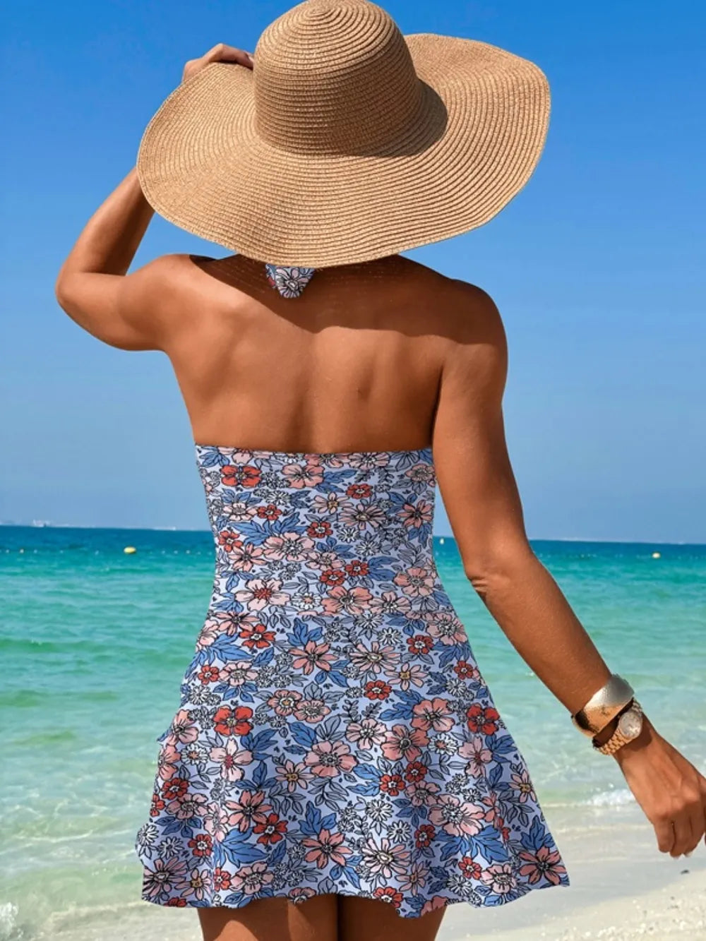 Cutout Printed Halter Neck One-Piece Swimwear Secondary image