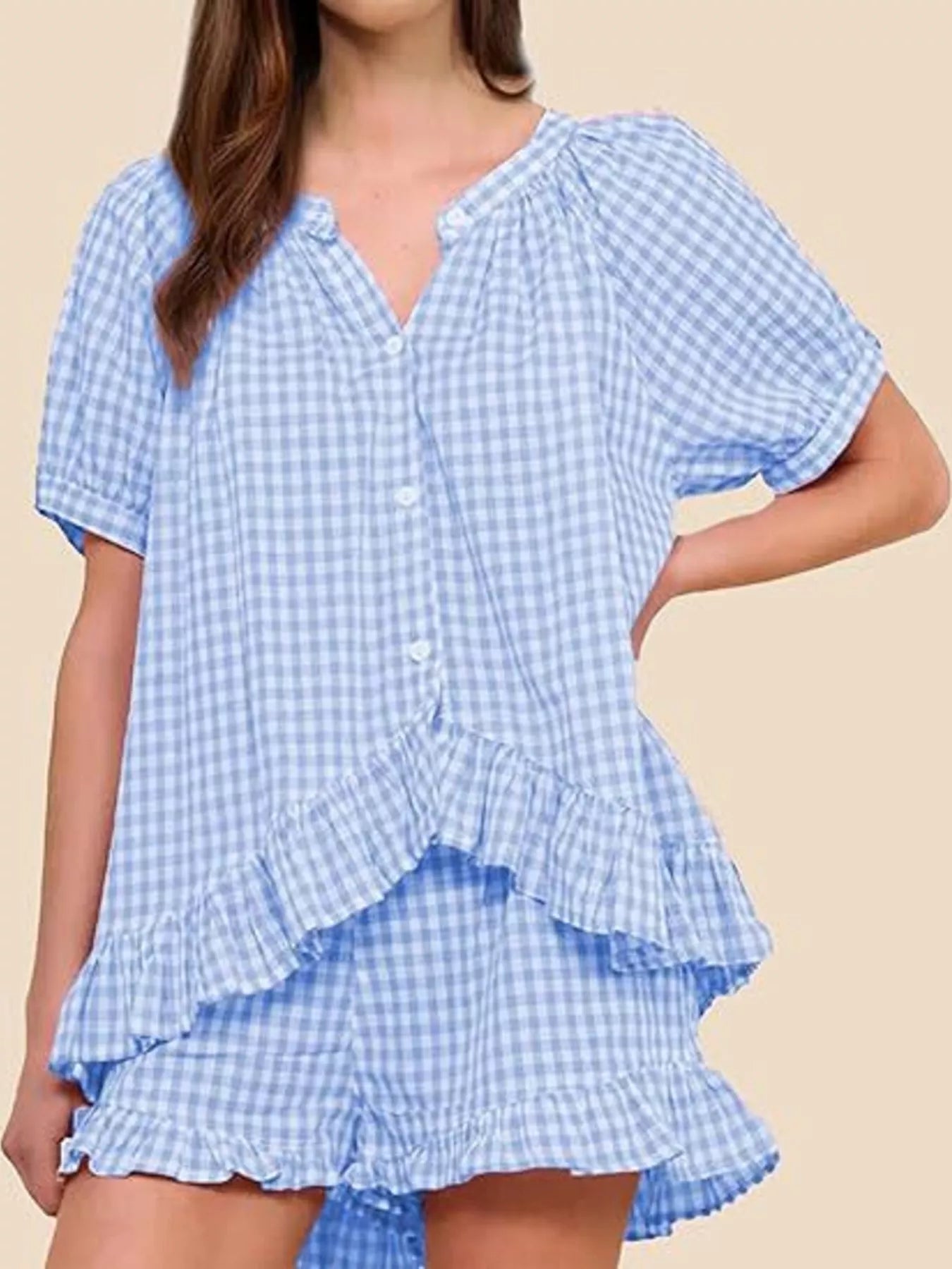 Gingham Ruffle Trim Top and Shorts Set Secondary image