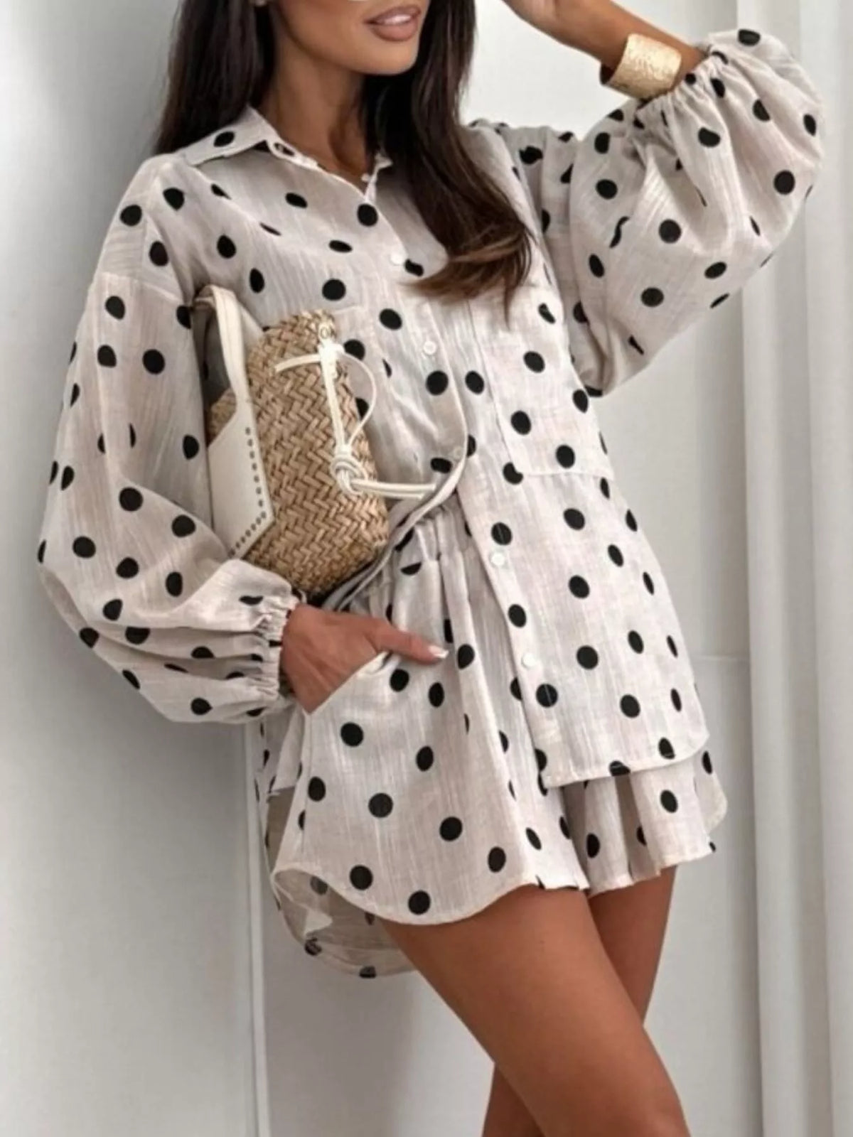 Long Sleeve Shirt and High-Waisted Shorts Set - photo 18
