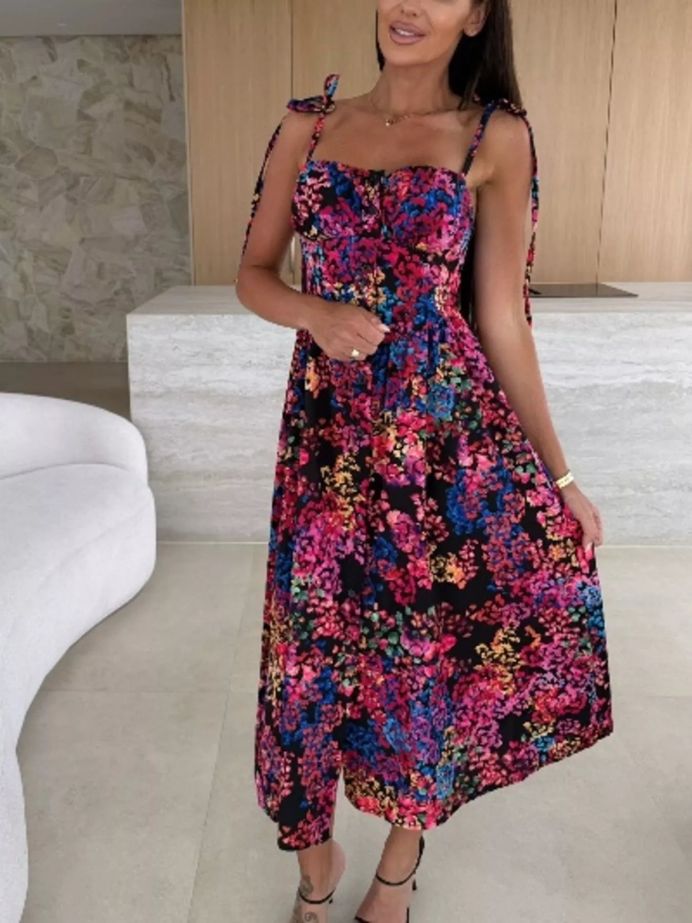 Printed Tie-Strap Midi Dress Secondary image
