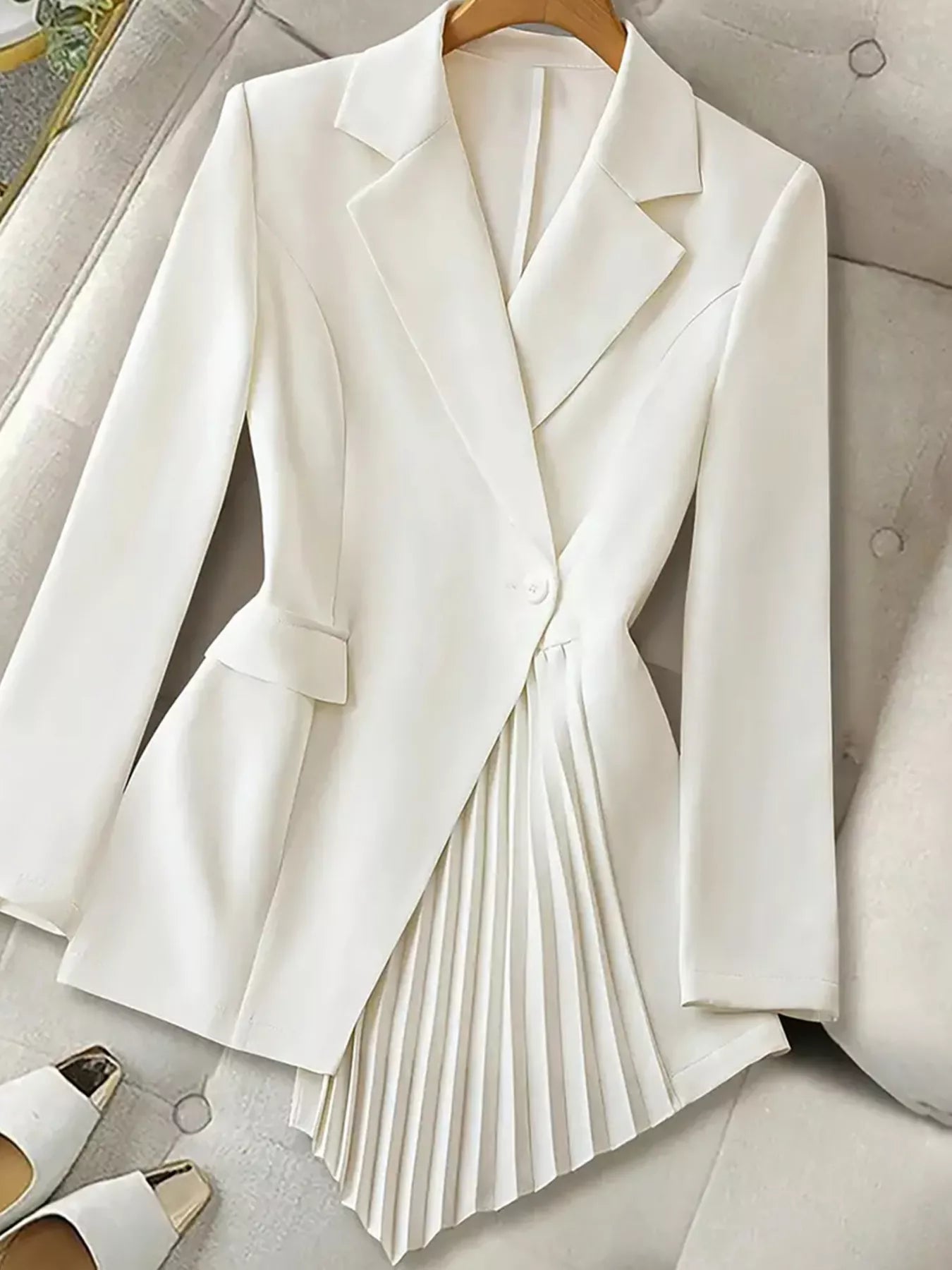 One Button Asymmetric Pleated Hem Blazer Secondary image