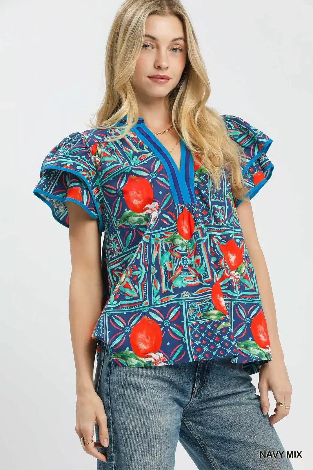 Umgee Abstract Print Flutter Sleeve Blouse Secondary image