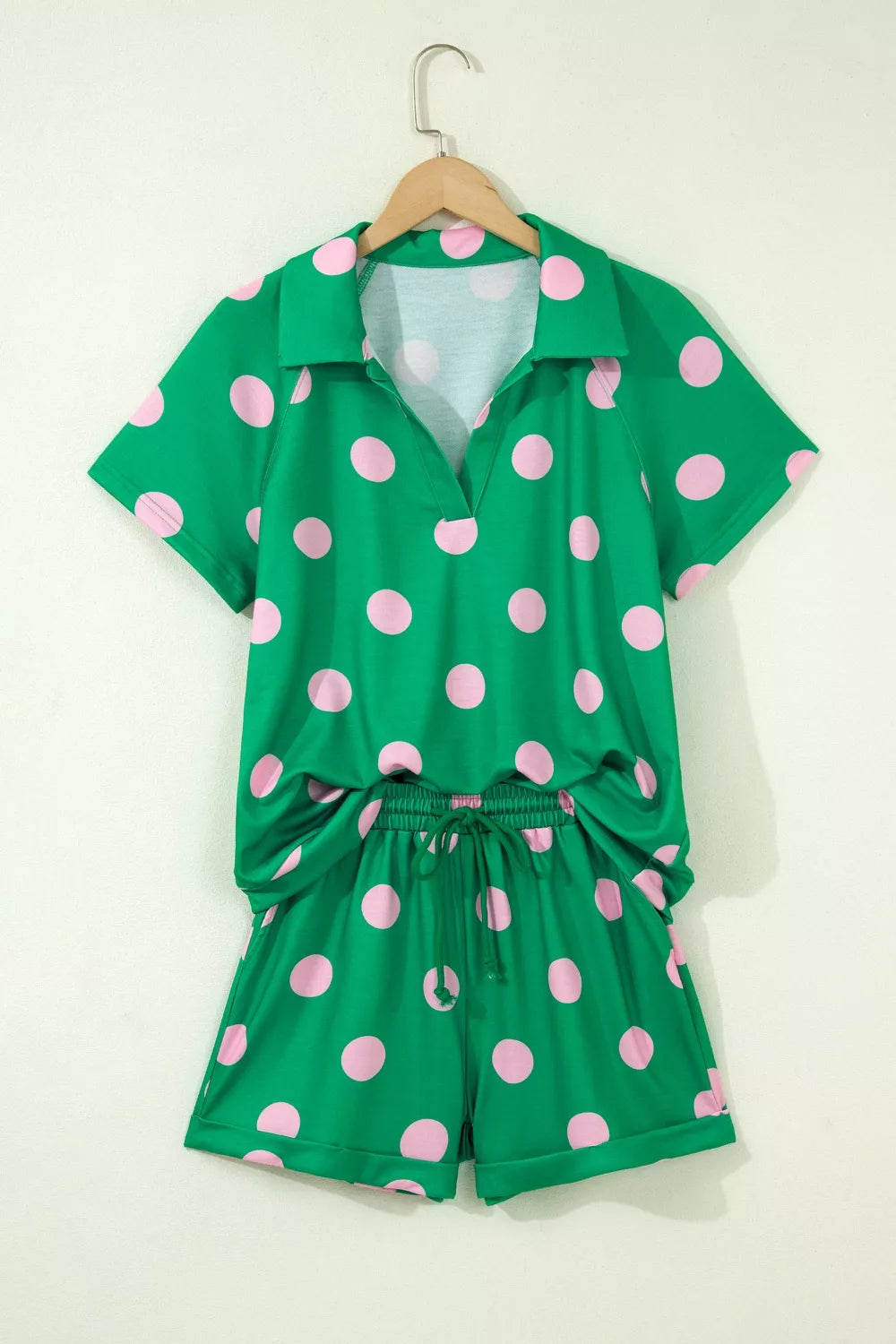 Polka Dot Print V Neck Tee Short Set Secondary image
