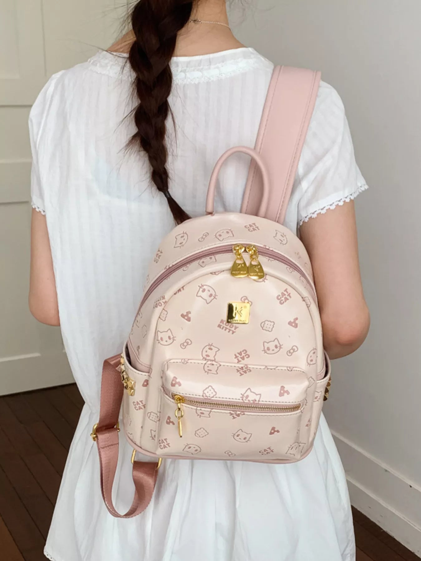 Cartoon Pattern Backpack Bag with Bear Pendant Secondary image