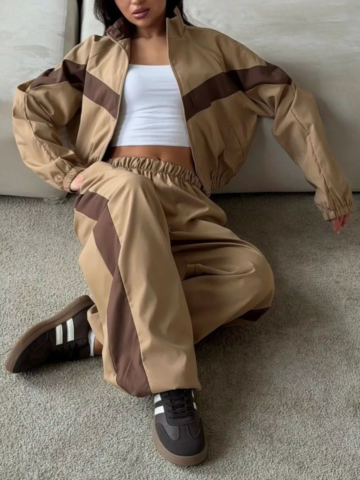 Color Block Zip Up Outerwear and Pants Set - photo 1