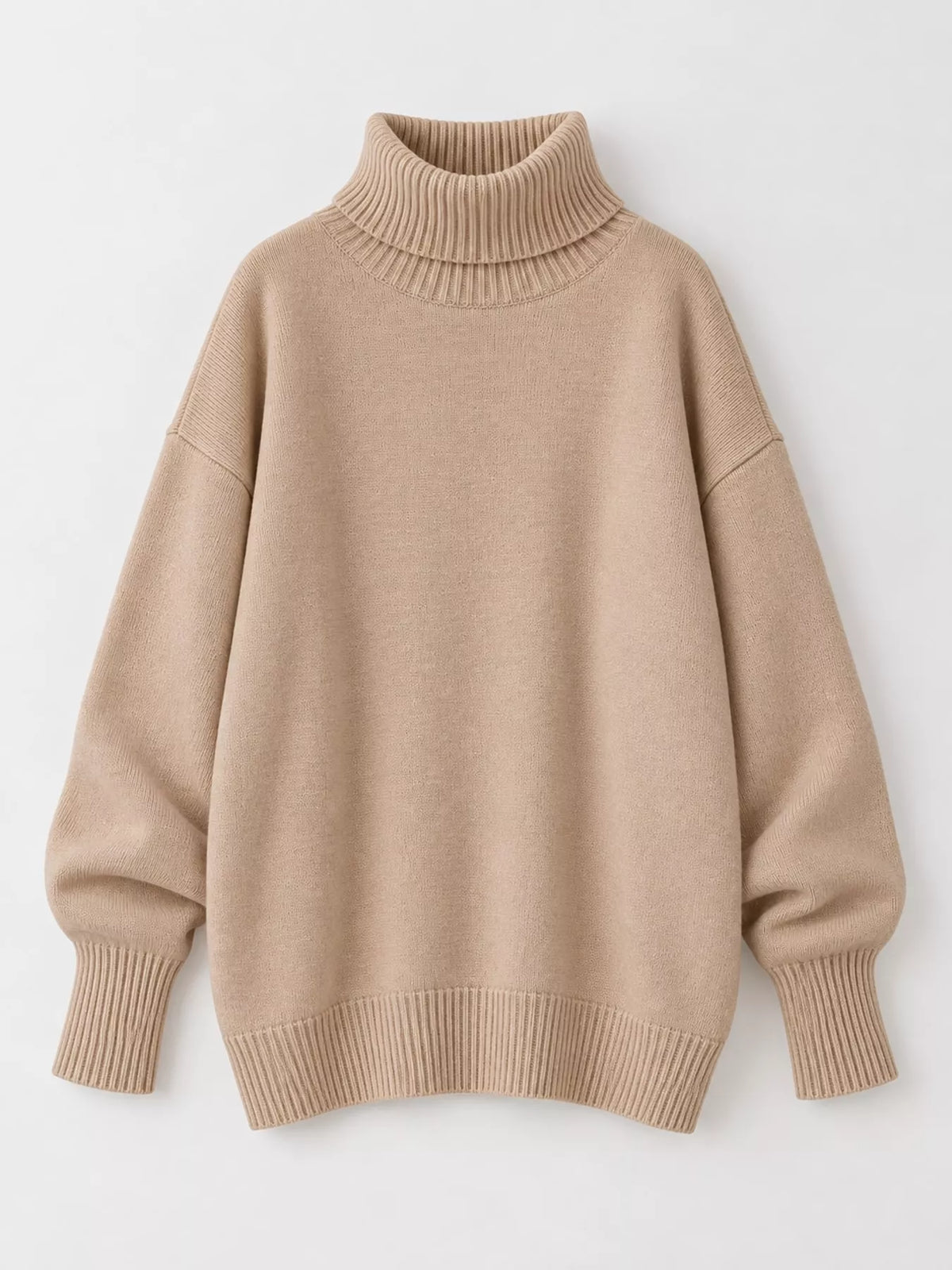 Women's Oversized Ribbed Turtleneck Sweater – Dropped Shoulder Relaxed Fit - photo 14