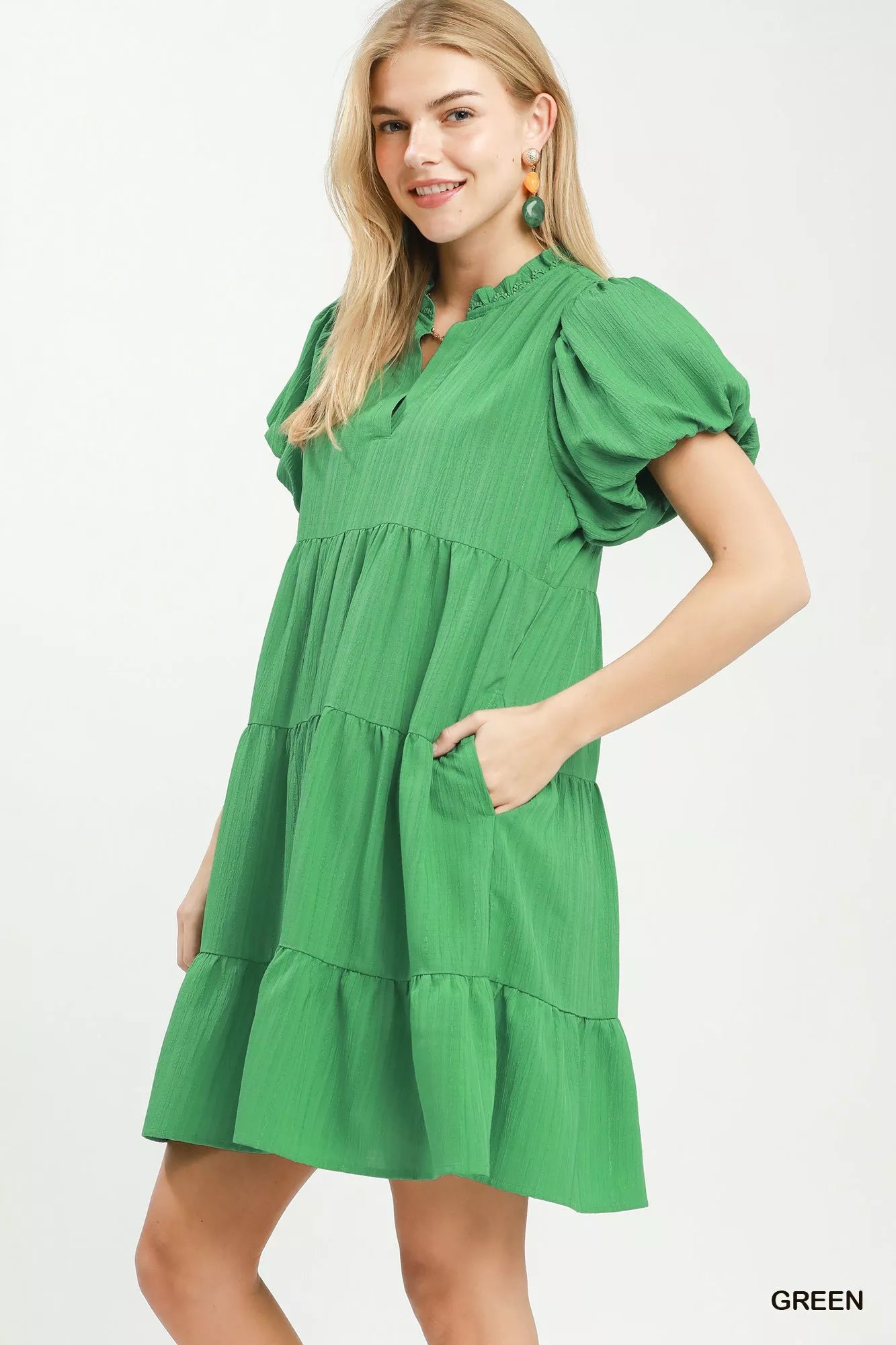 Umgee Puff Sleeve Tiered Babydoll Dress Secondary image