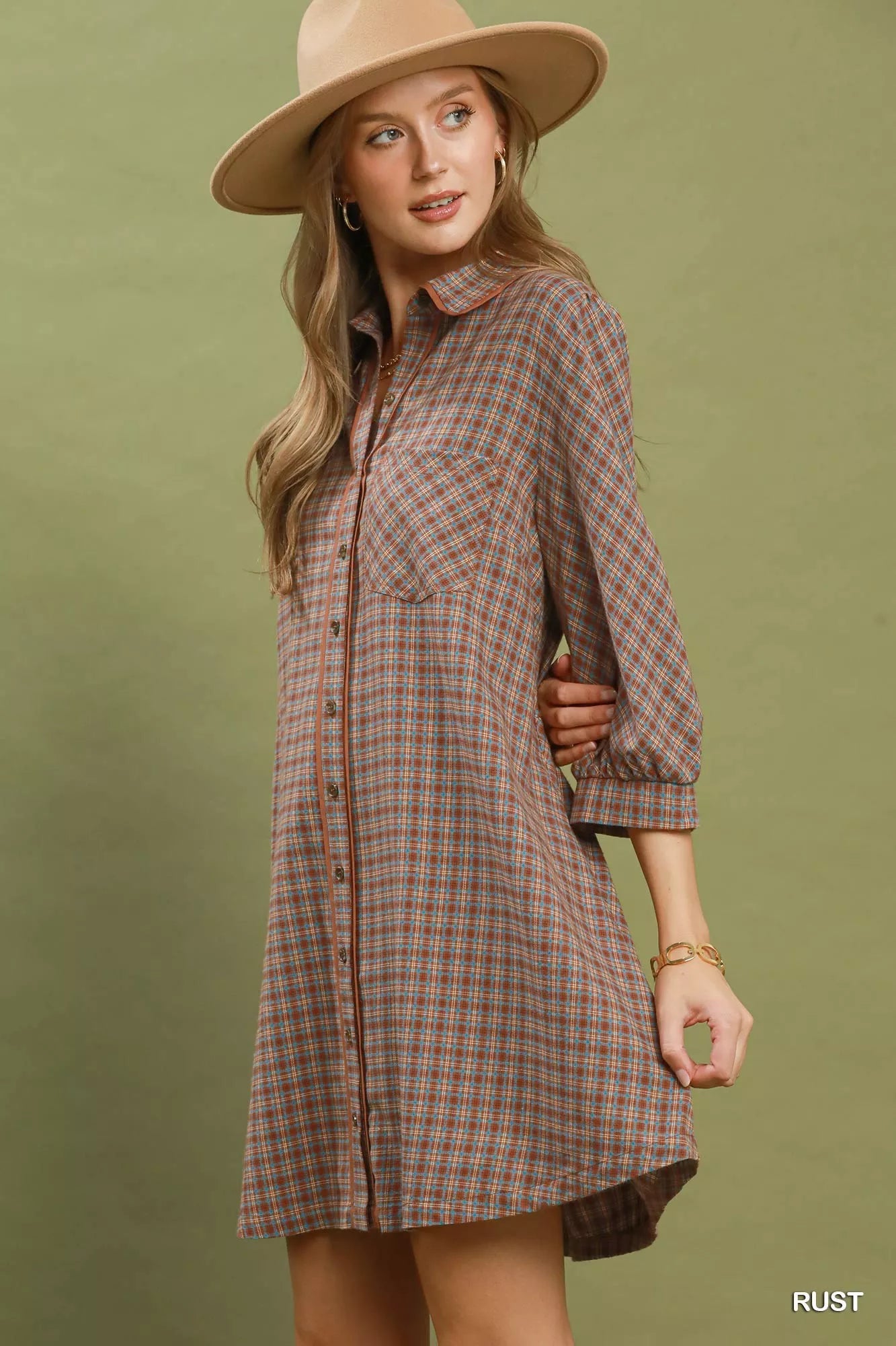Umgee Plaid Button Down Oversized Shirt Dress Secondary image