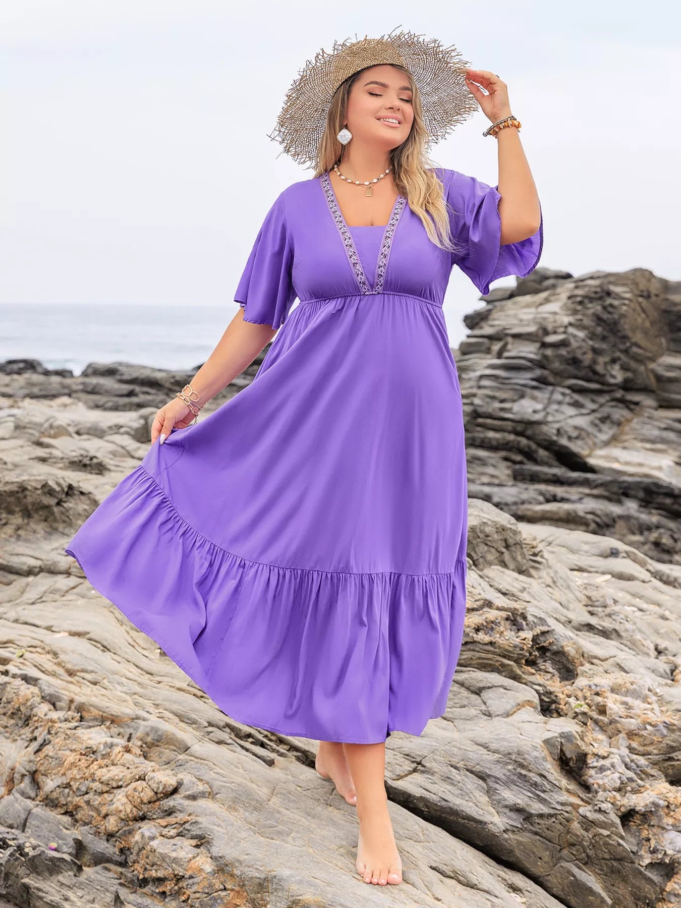 Plus Size Flutter Sleeve Tiered Maxi Dress Secondary image